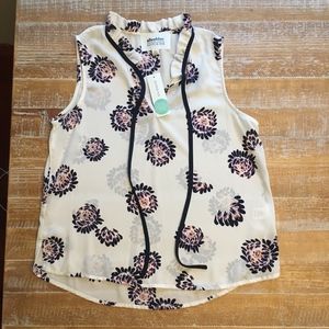 Floral Alice Blue Gregan Tie Neck Blouse, Size MP